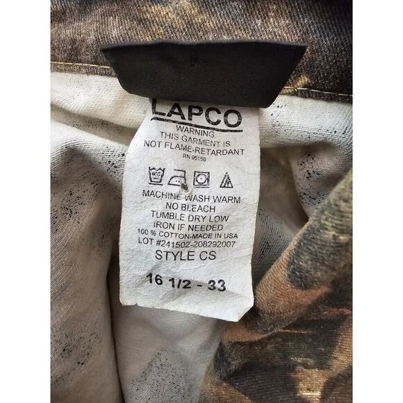 Vintage 80s Lapco Mossy Oak Camo Pearl Snap Long Sleeve Shirt Size Large - Picture 12 of 12